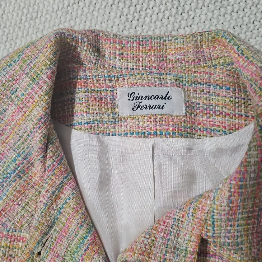 Giancarlo Ferrari Vintage‎ 100% Silk Multicolor Tweed Jacket/Blazer Womens 12